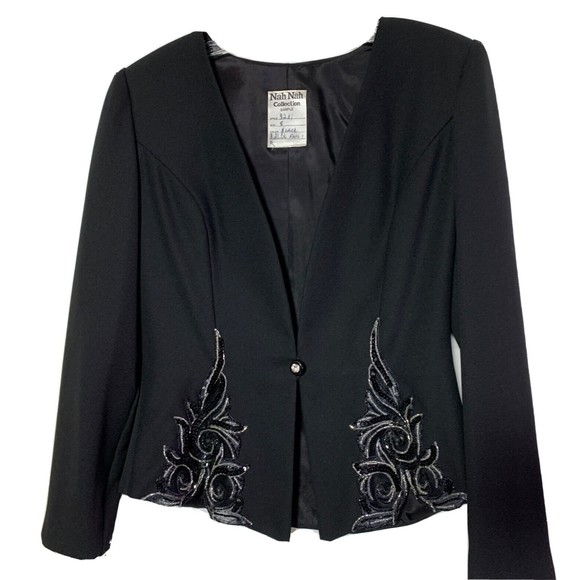 Nah Nah Collection Evening Jacket Black Beaded Rare Designer SAMPLE Blazer 8 - Picture 1 of 15